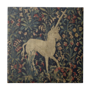 Allegorical "Millefleurs" Tapestry with Animals Ceramic Tile