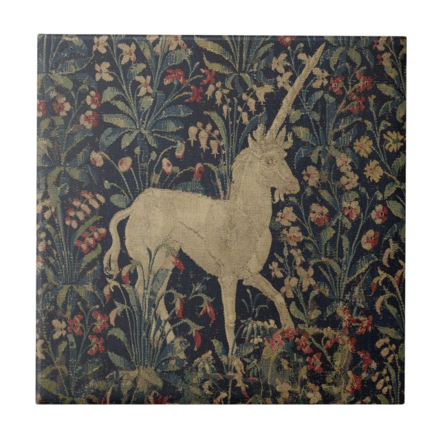 Allegorical "Millefleurs" Tapestry with Animals Ceramic Tile (Front)