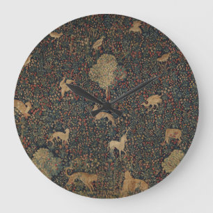 Allegorical Millefleurs Tapestry with Animals Large Clock