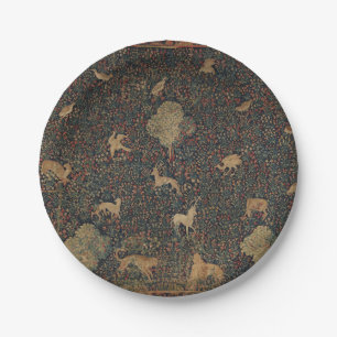 Allegorical Millefleurs Tapestry with Animals Paper Plate