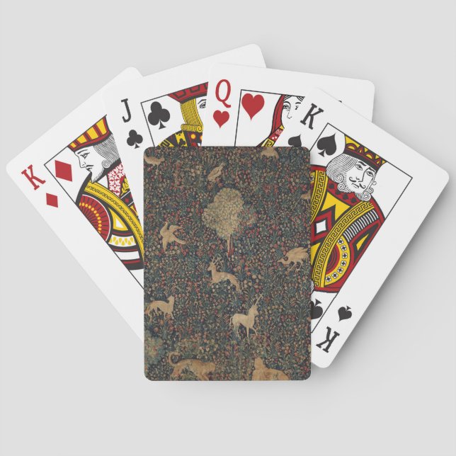 Allegorical Millefleurs Tapestry with Animals Playing Cards (Back)