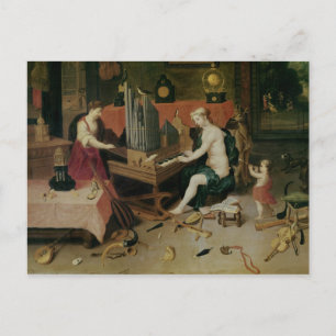 Allegory of Hearing, detail of an organist Postcard