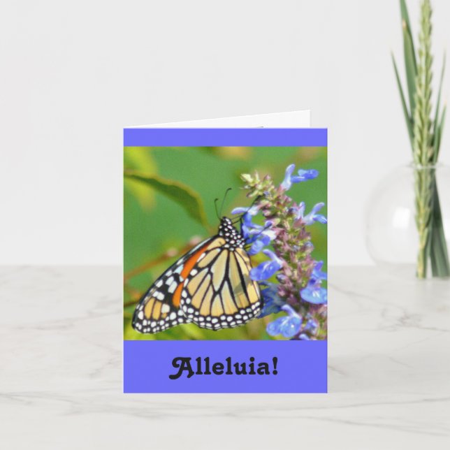 "ALLELUIA HE HAS RISEN" HAPPY EASTER/BUTTERFLY ON HOLIDAY CARD (Front)