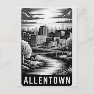 Allentown Pennsylvania Skyline Black White Woodcut Postcard
