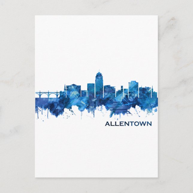Allentown Pennsylvania Skyline Blue Invitation Postcard (Front)