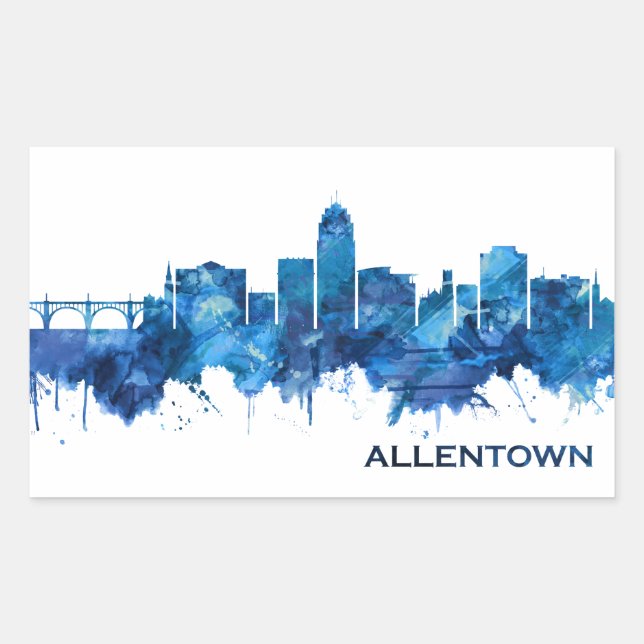 Allentown Pennsylvania Skyline Blue Rectangular Sticker (Front)