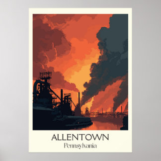 Allentown Pennsylvania Vintage Industrial City Art Poster