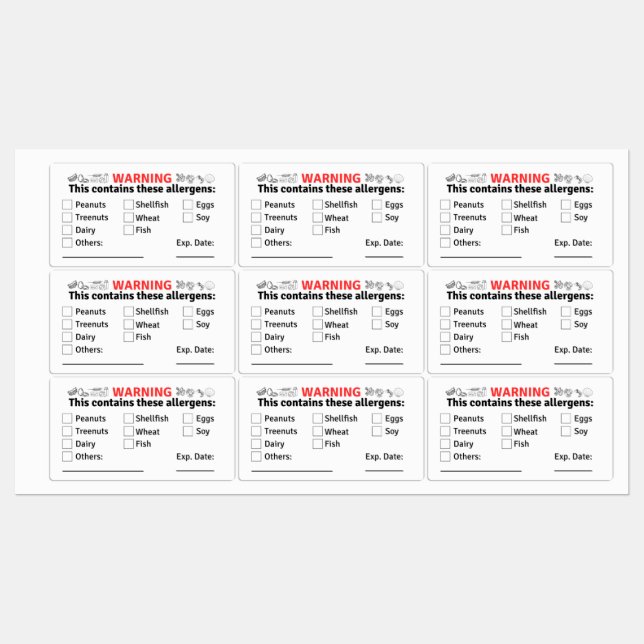 Allergen Labels for Food Containers (Sheet)
