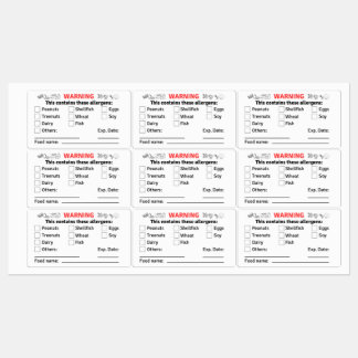 Allergen Labels with Food Name for Food Containers