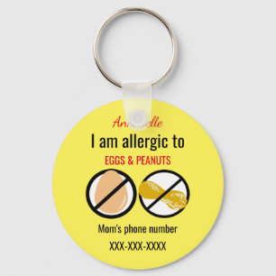 Allergic to Peanuts and Eggs Kids Personalised Key Ring
