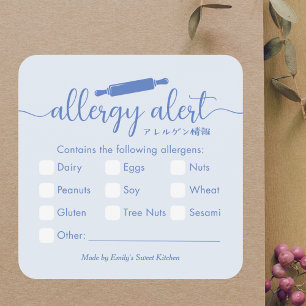 Allergy Alert Allergens Warning Blue Rolling Pin Square Sticker