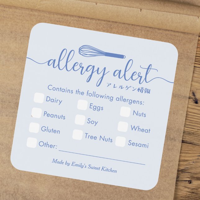 Allergy Alert Allergens Warning Blue Whisk Square Sticker (Creator Uploaded)