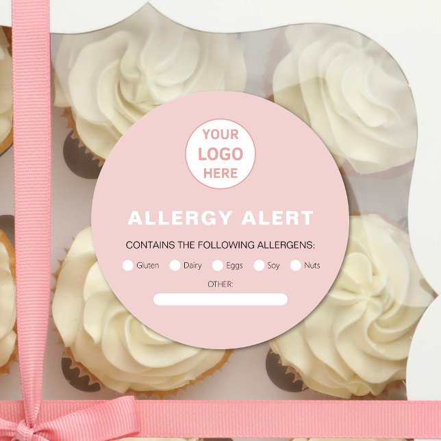 Allergy Alert Bakery Custom Logo Pink Classic Round Sticker (Allergy Alert Bakery Custom Logo Pink Classic Round Sticker)