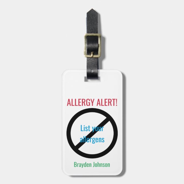 Allergy Alert Customised Food Allergy Medical Luggage Tag (Front Vertical)