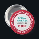 Allergy Alert Customised Kids School 7.5 Cm Round Badge<br><div class="desc">Allergy Alert Customised Kids School Pin Back Button. Great for daycare or school. Red and teal personalised allergy stickers. Customise with allergies or contact information. www.LilAllergyAdvocates.com</div>