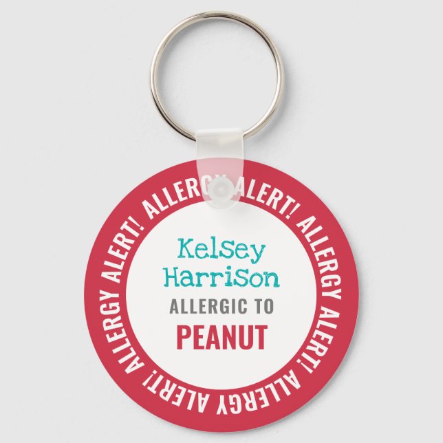 Allergy Alert Customized Kids School Key Ring (Front)