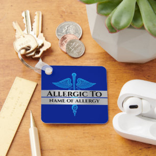 Allergy alert DIY allergic to blue SILVER caduceus Key Ring