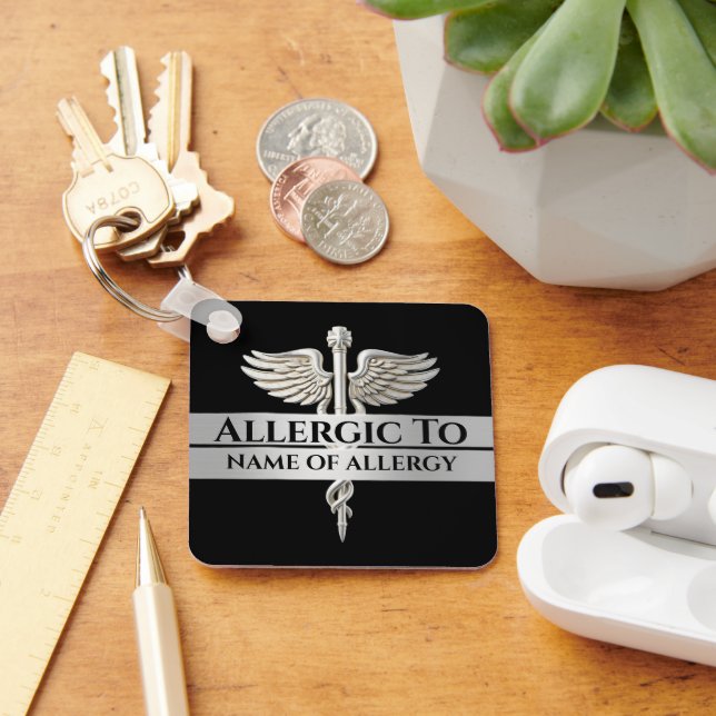 Allergy alert DIY allergic to SILVER caduceus Key Ring (Desk)