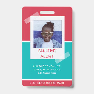 Allergy Alert Kids Photo Medical Emergency Daycare ID Badge