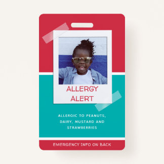 Allergy Alert Kids Photo Medical Emergency Daycare ID Badge
