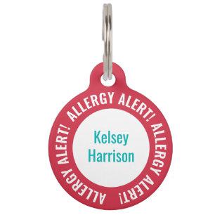 Allergy Alert Personalised Kids School Daycare Pet Tag