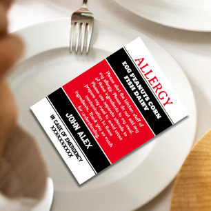 Allergy Alert Restaurant Emergency Calling Card