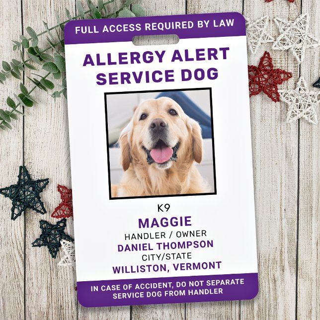 Allergy Alert Service Dog ID Personalised Photo ID Badge (Creator Uploaded)
