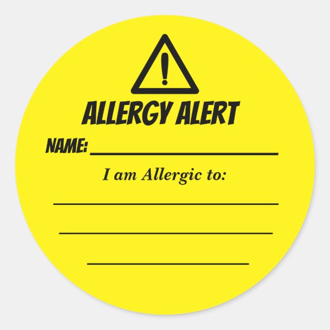 Allergy Alert Stickers for Daycare, Sunday School (Front)