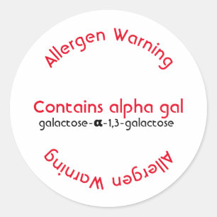 Allergy allergen labelling, alpha gal food allergy classic round sticker