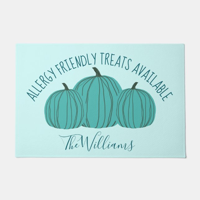 Allergy Friendly Trick or Treat Teal Pumpkin Doormat (Front)