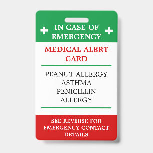 ALLERGY In Case of Emergency (I.C.E.) Card allergy ID Badge