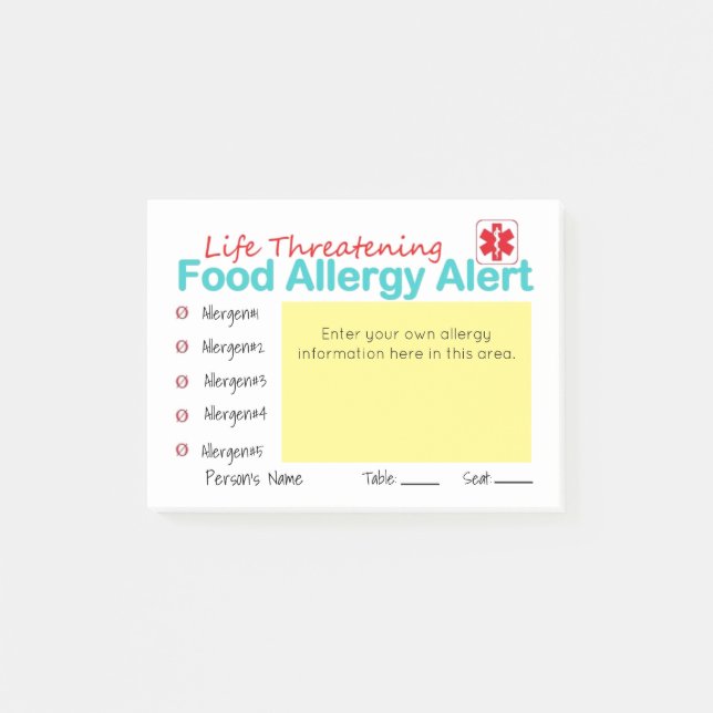 Allergy Sticky Notes - Enter your own message (Front)