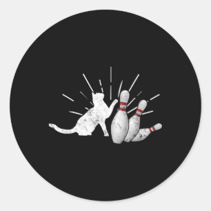 Alley Cat Tipping Pins Funny Bowling Classic Round Sticker