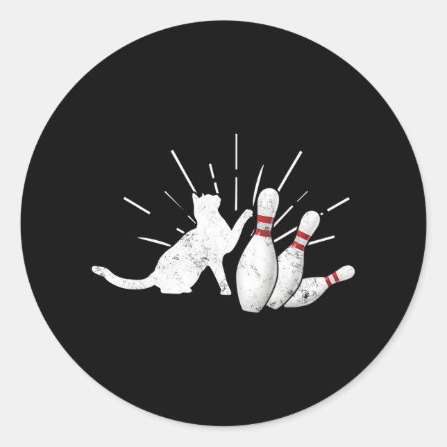 Alley Cat Tipping Pins funny Bowling Classic Round Sticker (Front)