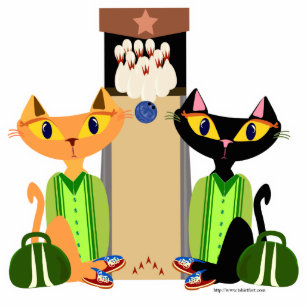 Alley Cats Fun Bowling Pets Design Retro Art Standing Photo Sculpture