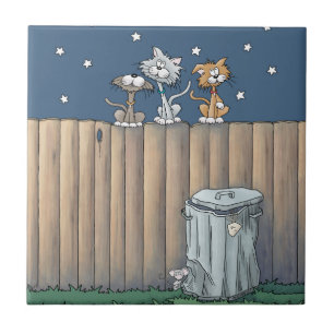 Alley Cats on a fence Ceramic Tile
