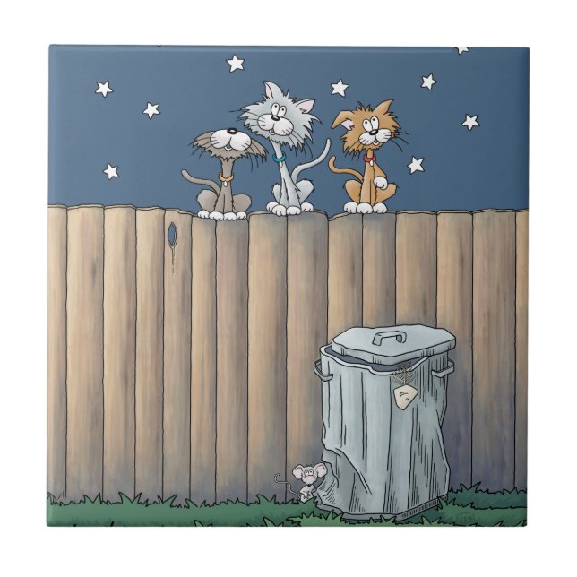 Alley Cats on a fence Ceramic Tile (Front)