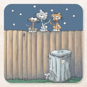 Alley Cats on a fence Paper Coaster