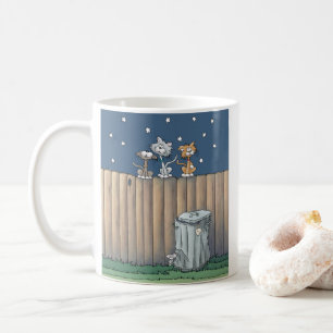 Alley Cats on a fence Two-Tone Coffee Mug