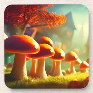 Alley of cute mushrooms colourful magical scenery coaster
