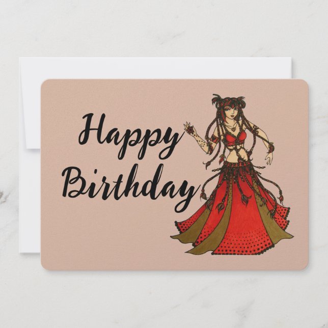Alliecat Belly Dancer Happy Birthday  Holiday Card (Front)