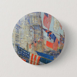 Allies Day, May 1917 by Childe Hassam, Vintage Art 6 Cm Round Badge
