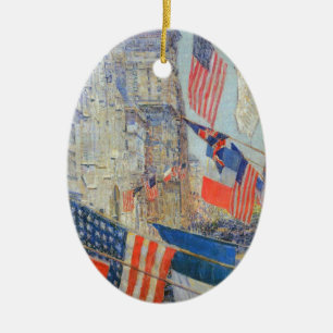 Allies Day, May 1917 by Childe Hassam, Vintage Art Ceramic Tree Decoration