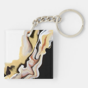 Alligare Abstract Gold Black White Fluid Art Key Ring