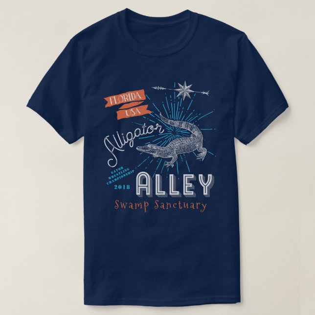 Alligator Alley Florida Everglades Gator Wrestling T-Shirt (Design Front)
