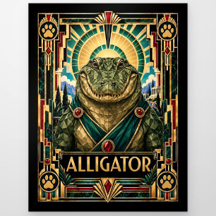 Alligator, Art Deco Wildlife Postcard