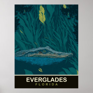 Alligator at Everglades, Florida, Travel Poster