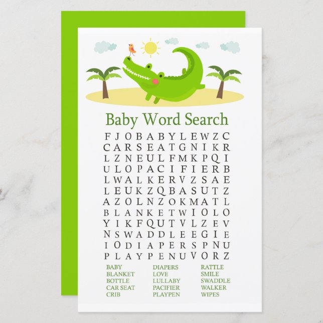 Alligator Baby Shower Word Search Game (Front/Back)