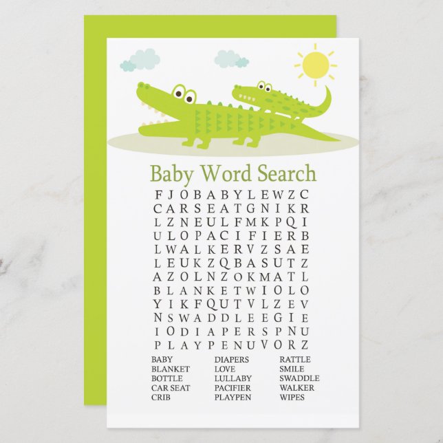 Alligator Baby Shower Word Search Game (Front/Back)