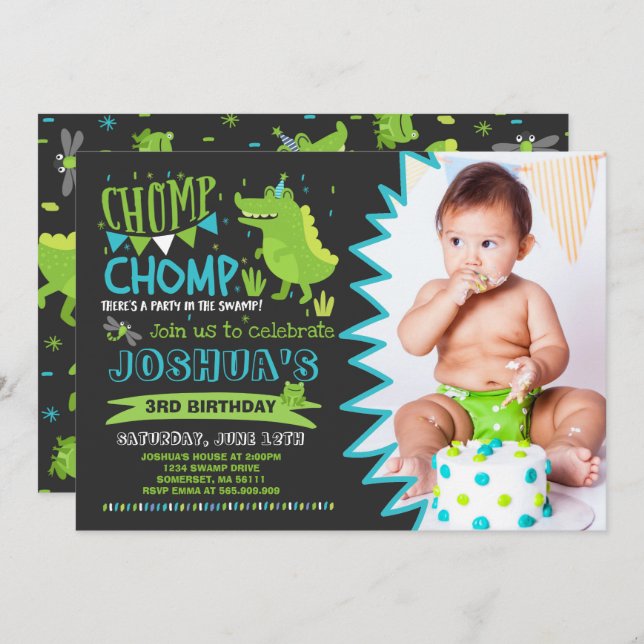 Alligator Birthday Invitation Crocodile Party (Front/Back)